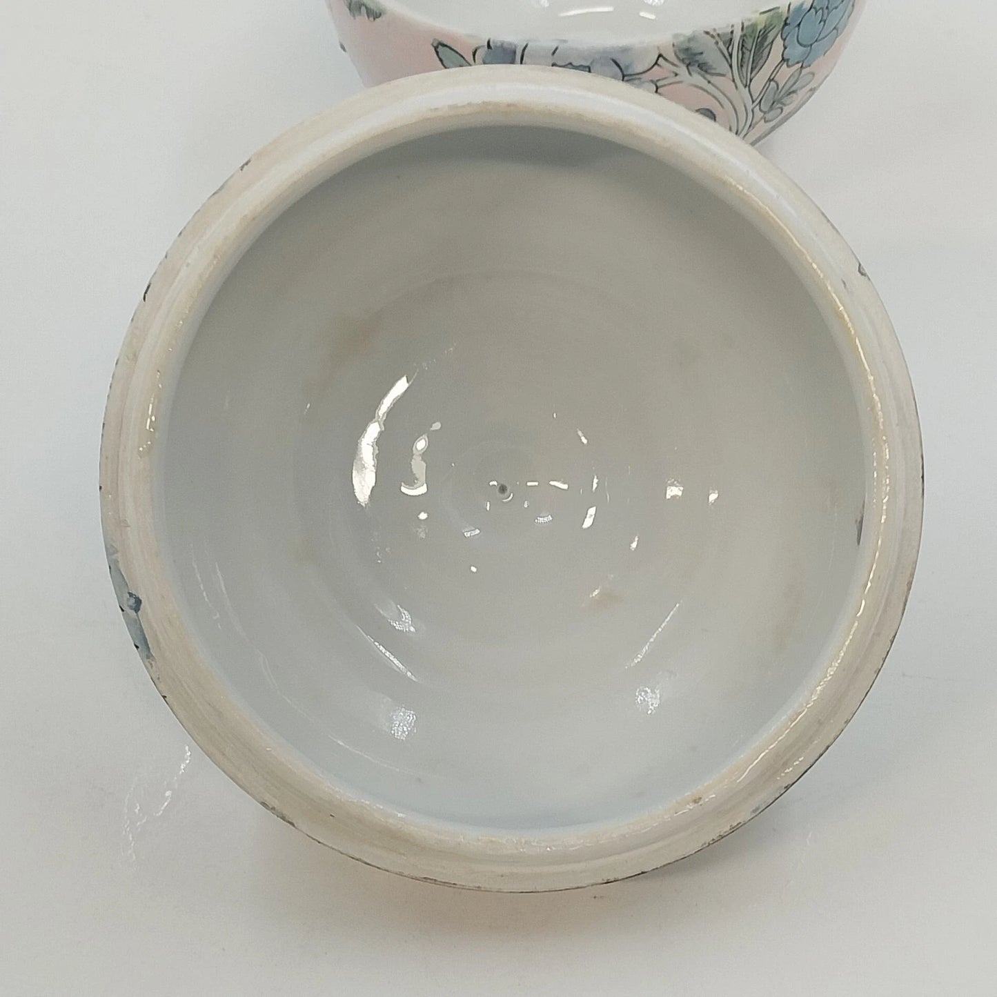 Chinese Hand Painted Porcelain Covered Bowl Pink Blue Floral Ginger Pot Jar Vtg