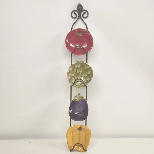 Wrought Iron Plate Wall Hanger Vegetable Plates 4 Pc Set Kitchen Display Decor