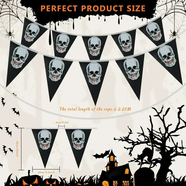 3 Pc Halloween Skull 10 Flag Banner 11" Garland Spooky Bloody Pirate Party Decor