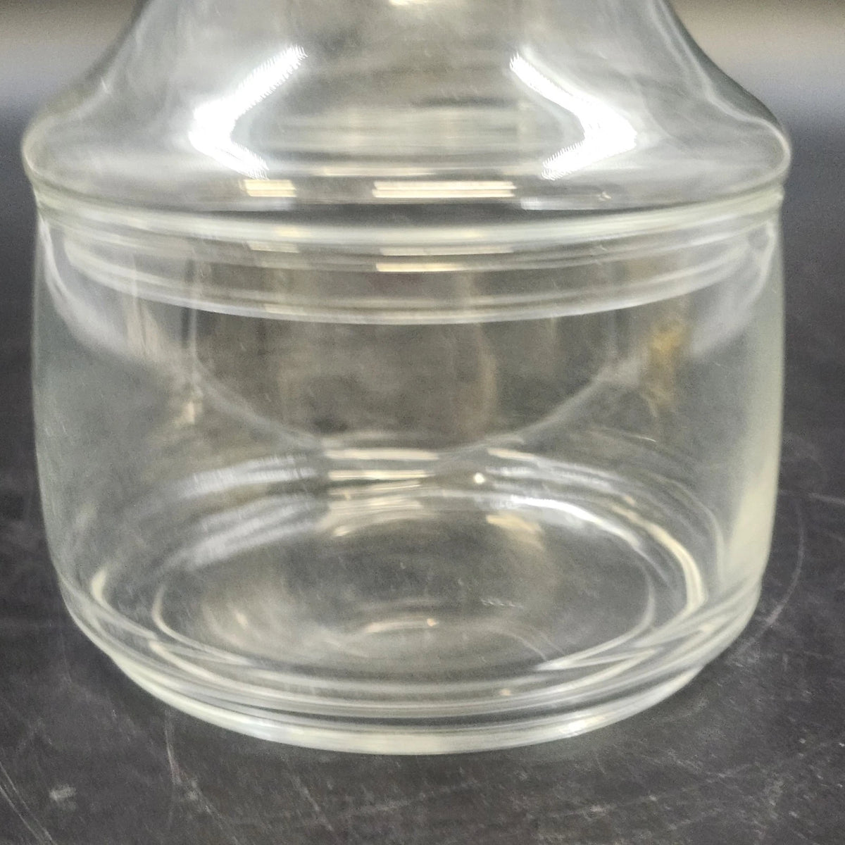 Clear Glass Apothecary Candy Jar Canister Pointed Finial Lid 5.5" Wide Base Vtg