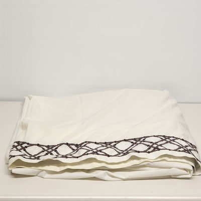 Martex Luxor Solid White Twin Flat Sheet w Embroider Brown Bamboo Lattice Edge