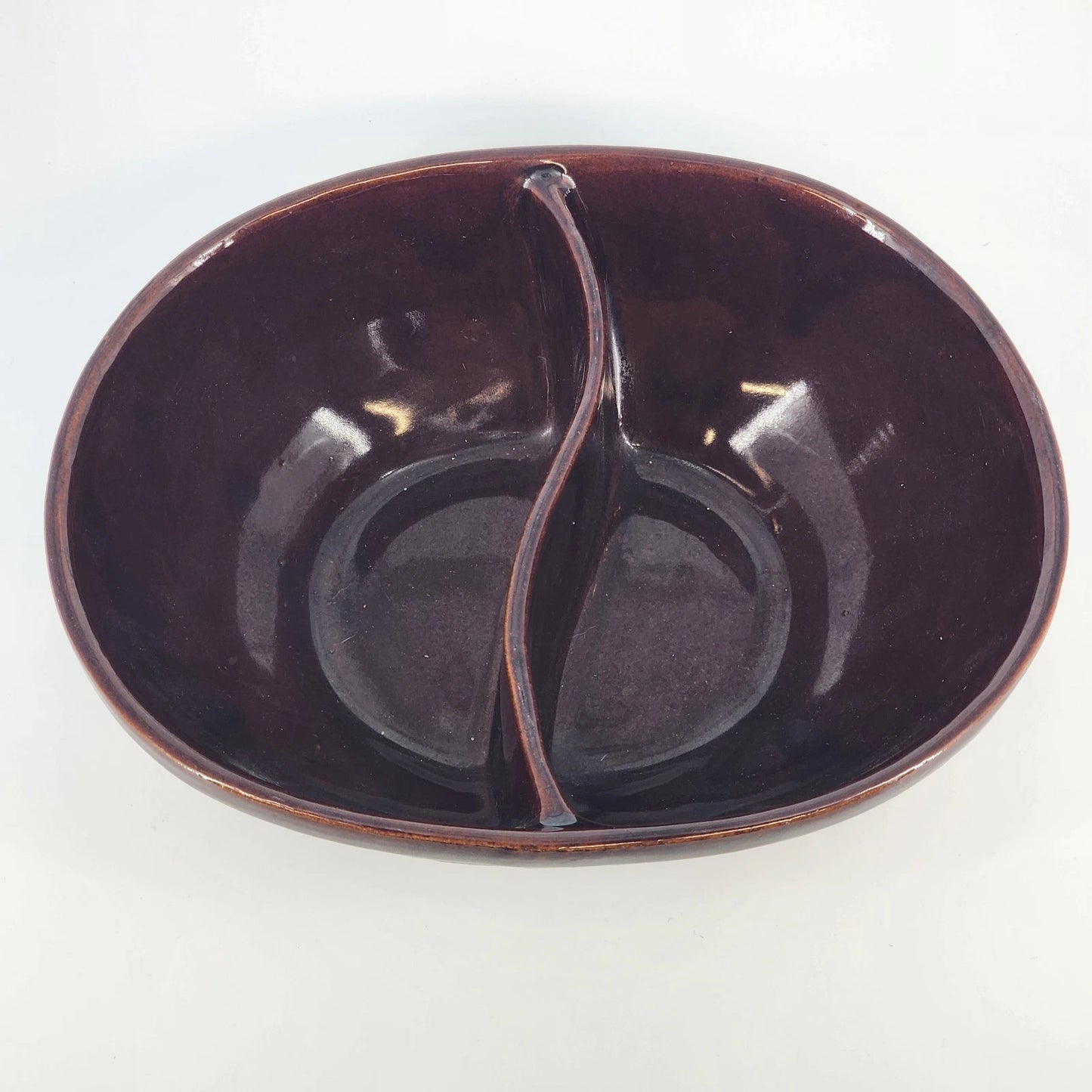 Marcrest Daisy Dot Divided Serving Bowl Brown 8"x10" Stoneware Oven Proof USA