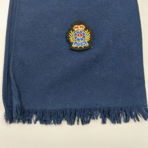 Navy Wool Unisex Neck Scarf with Crest Short Fringe 29"x8.5"