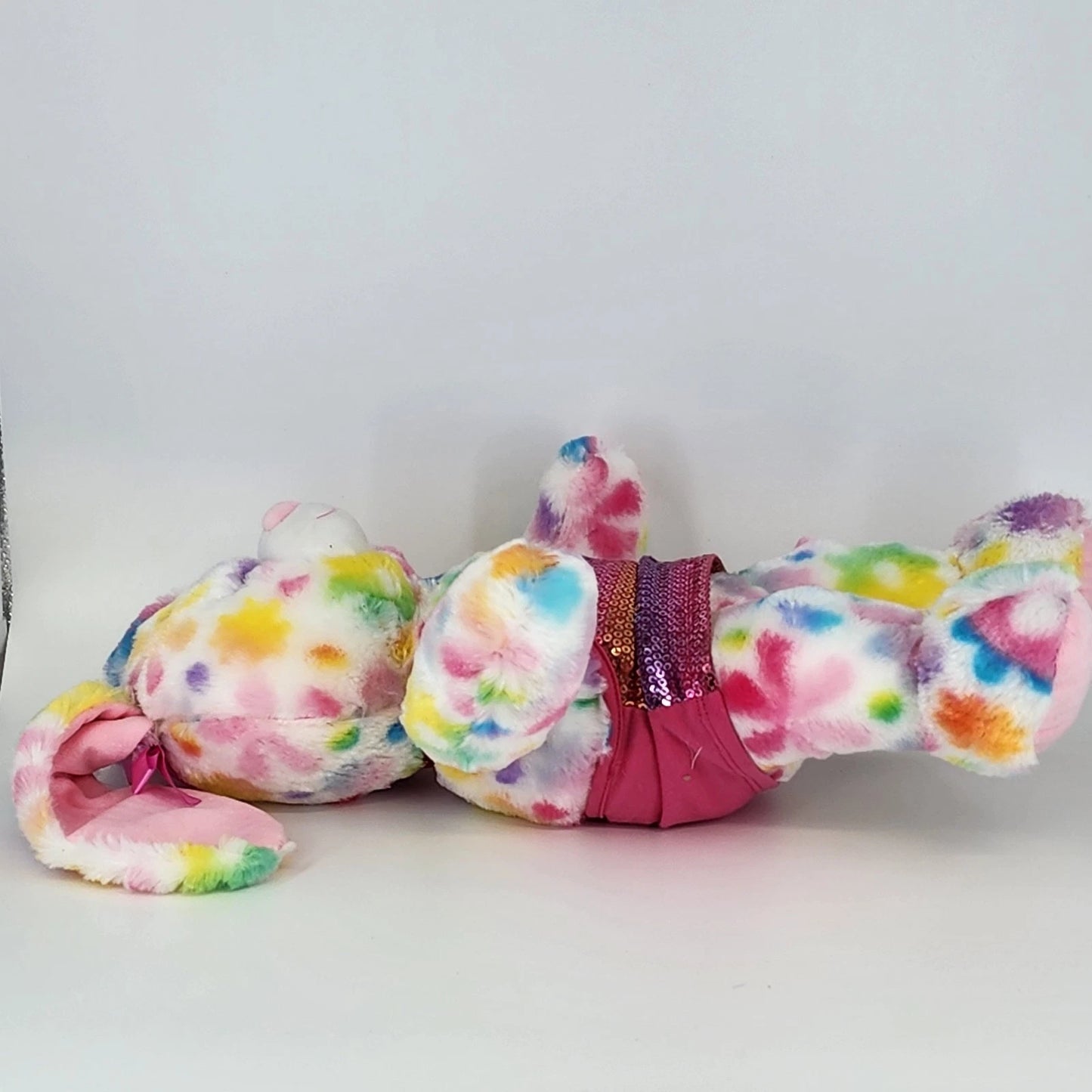 Build A Bear Tie Dye White Pastel Spotted Bunny Rabbit Plush 16" Pink Dress