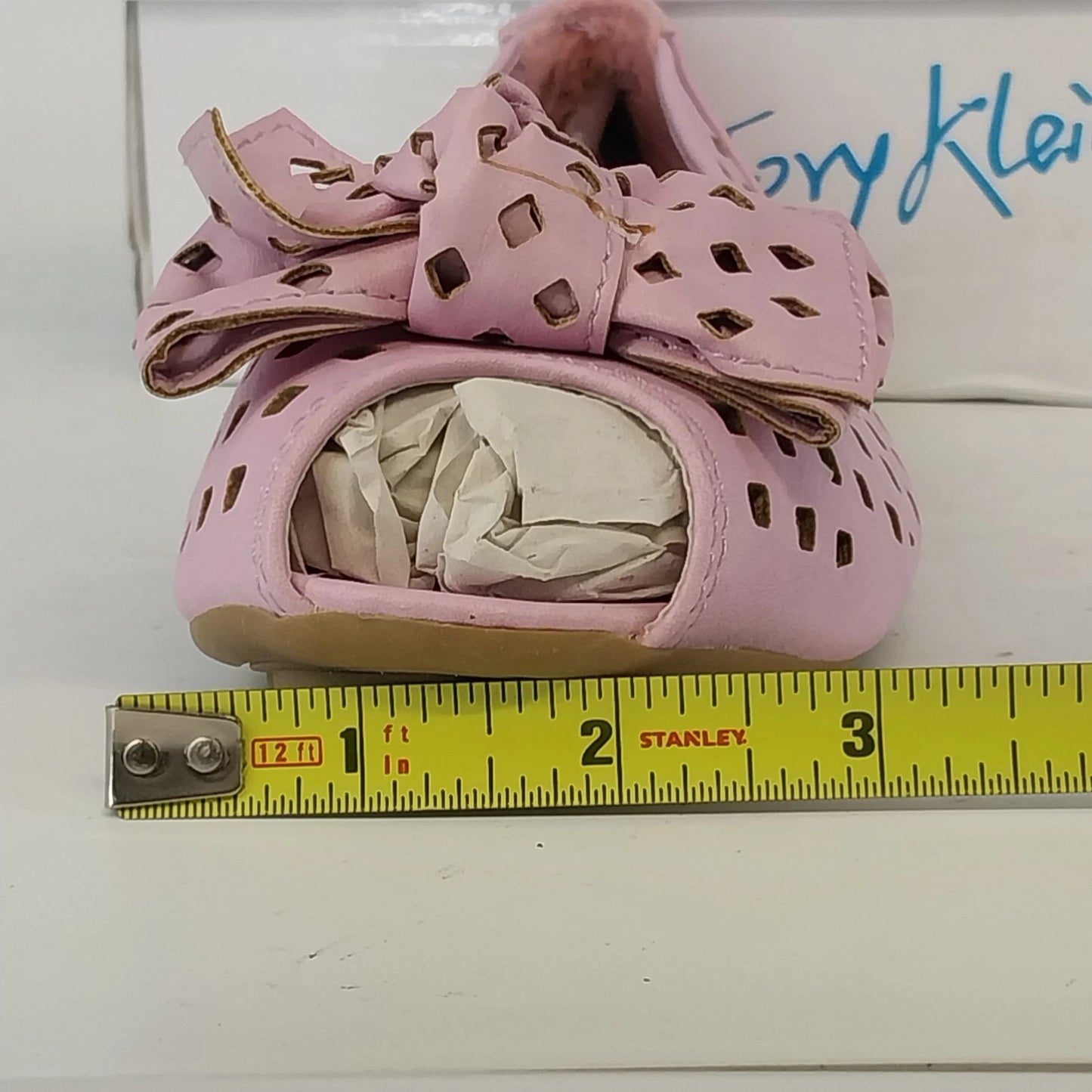Tory Klein Flats Sandals Pink Peep Toe Bow Laser Cut Women's 8 China