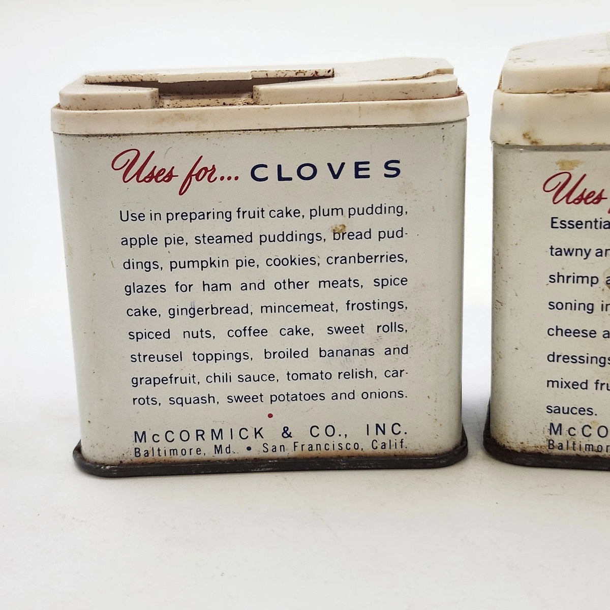 Schilling Ground Cloves Curry Powder 1.25 Oz Spice Tins Red White 2pc Vintage