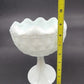 Indiana Milk Glass Pedestal Bowl 7"d x 9" Duette Pattern Quilted Ruffled