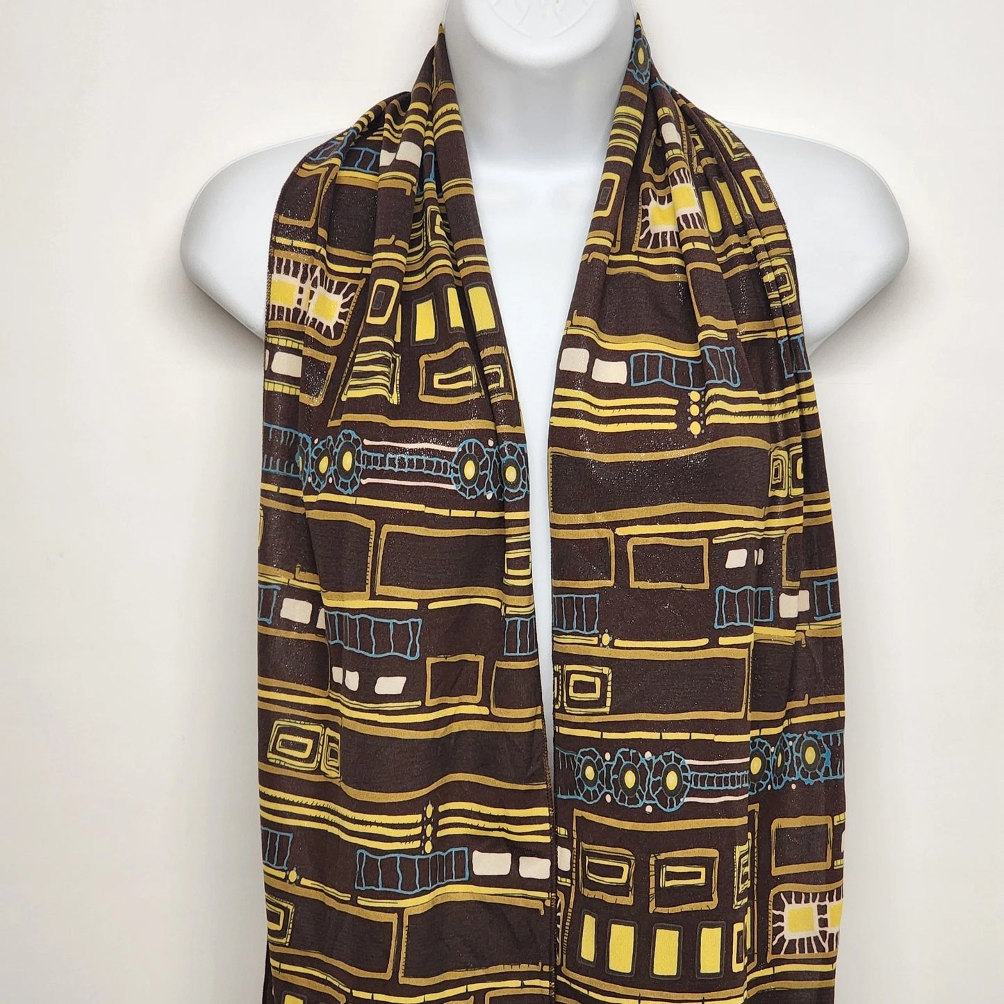 Brown Sparkle Mesh Neck Scarf Long Geometric Glitter Knit Stretch 65x10"