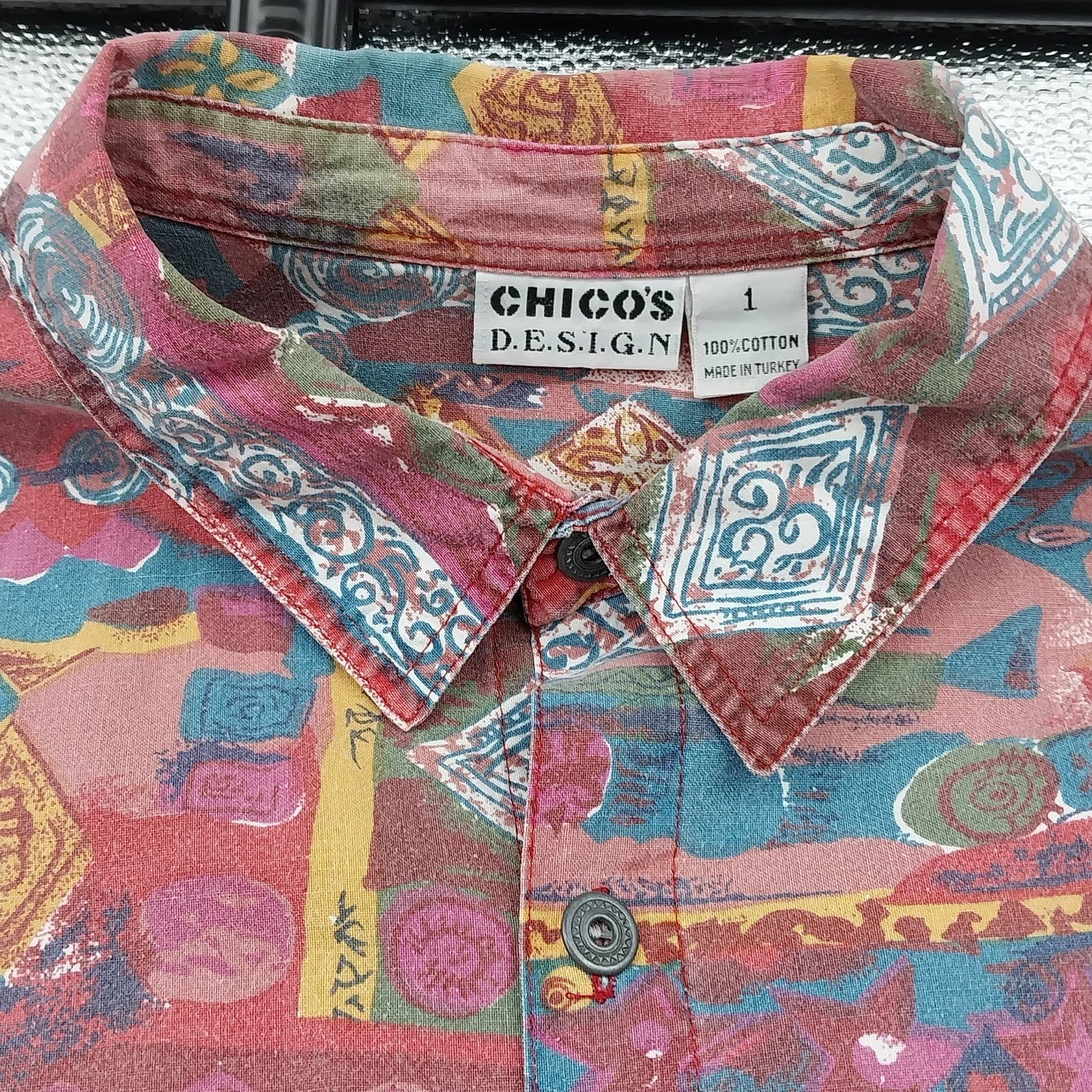 Vintage Chicos Design Geometric Button Up Shirt Womens Size 1