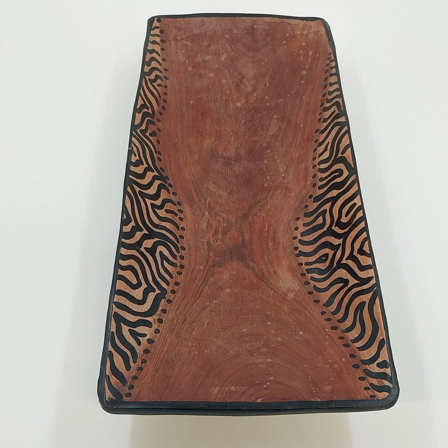 South African Hand Carved Wood Serving Bowl Tray Painted Zebra Pattern 15" x 6"