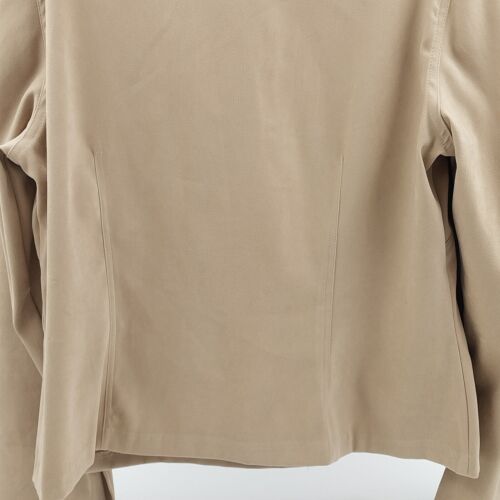 Fashion Bug Button Down Shirt Tan Faux Suede Size XL V Neck Cape Sleeve Vented