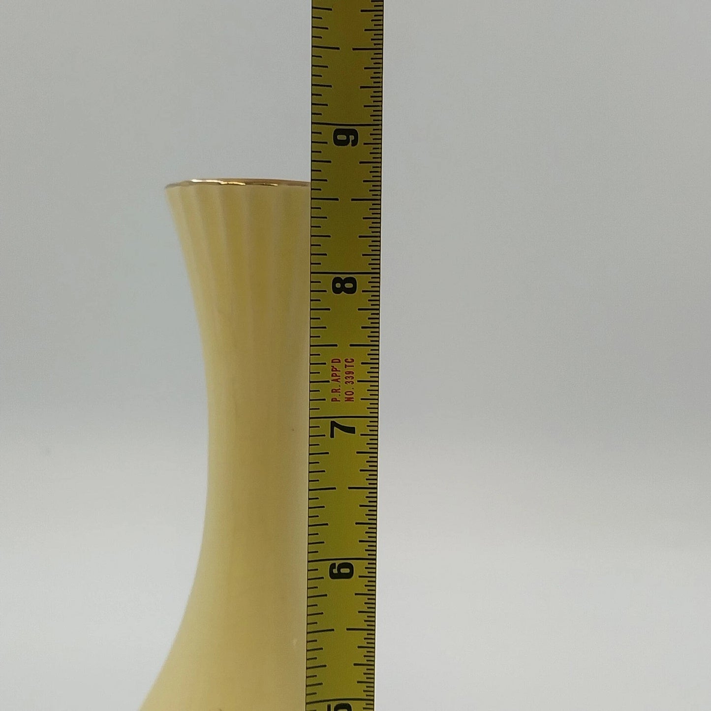 Golden Ware Bud Vase 22K Gold Lotus Floral Yellow Ceramic 9" Vtg Fluted Crazed