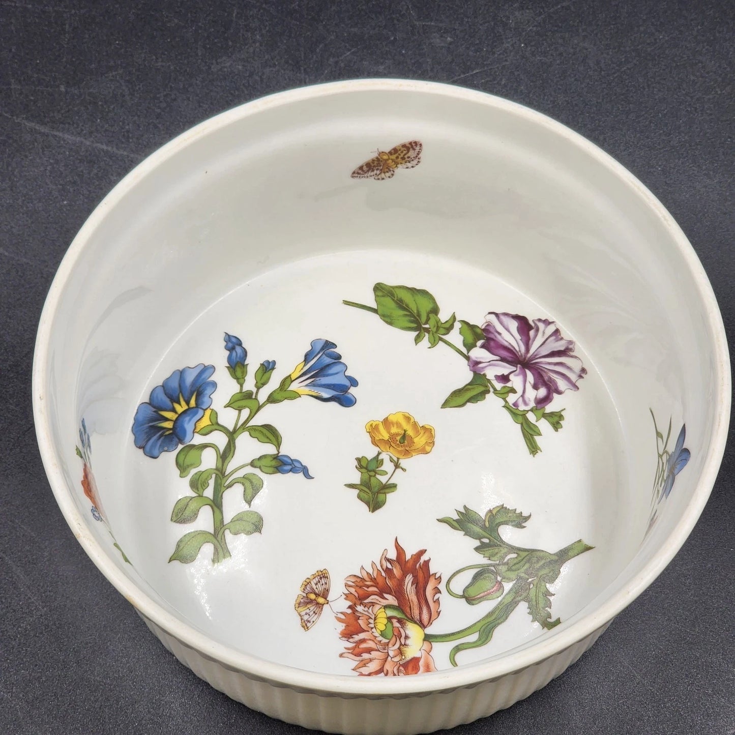 BIA Cordon Bleu Caroline Casserole Dish 8" Round Floral Souffle Baker No Lid Vtg