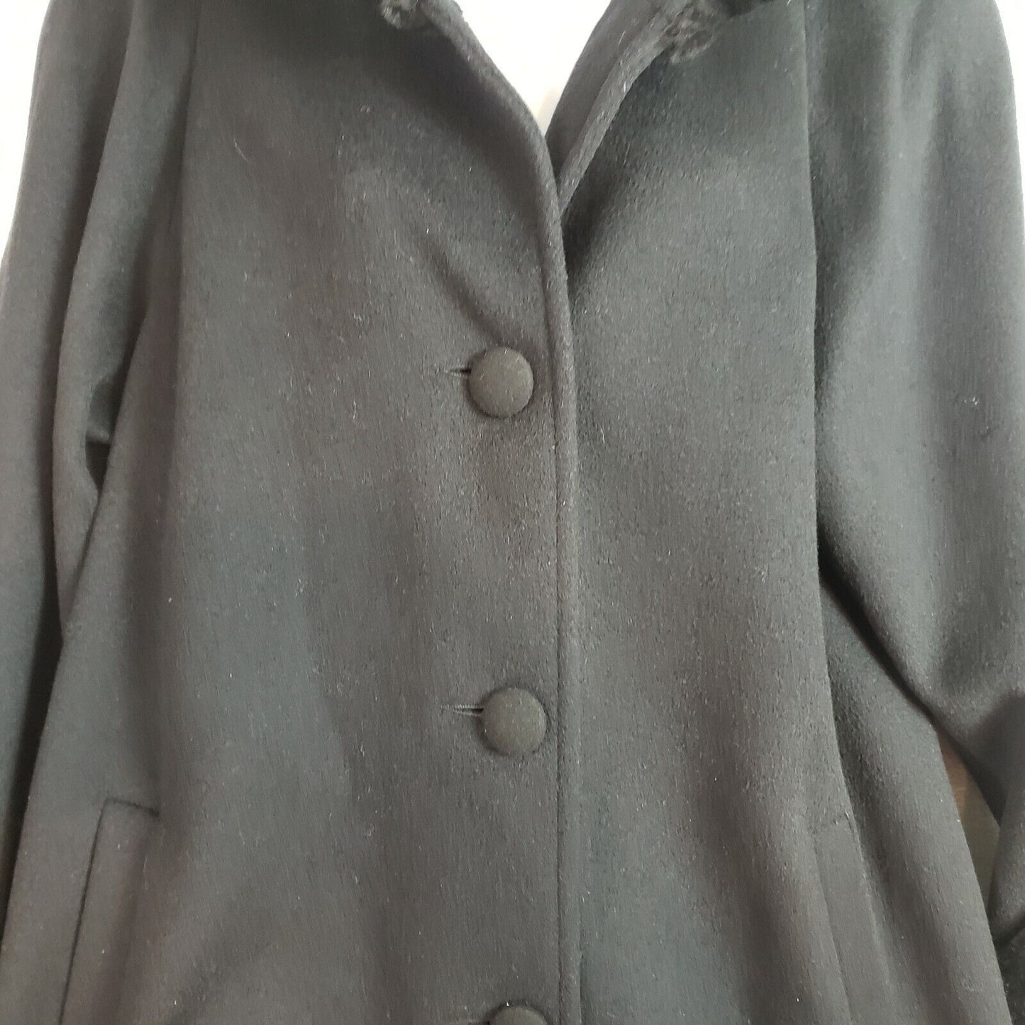 Albert Nipon Boutique Black 100% Wool Elegant Maxi Coat w/Faux Fur Trim Size 10