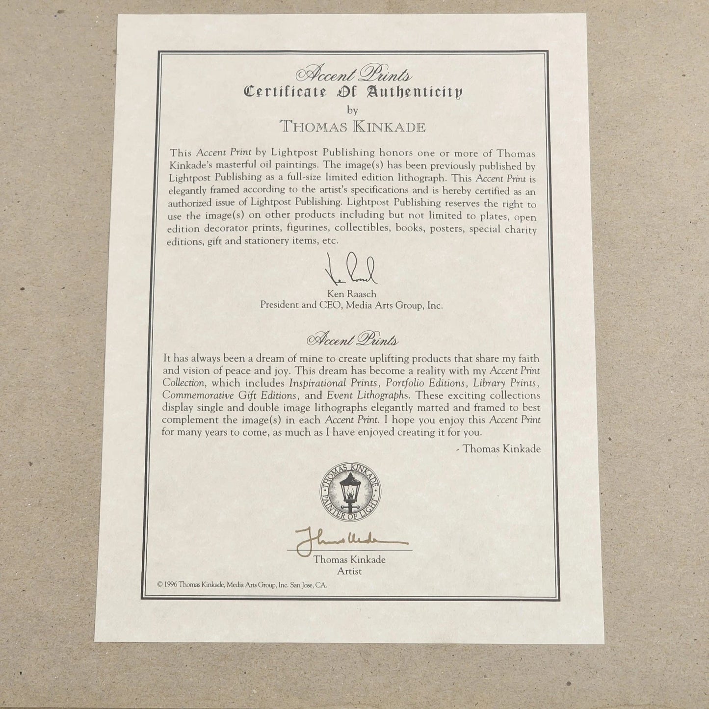 Faith by Thomas Kinkade Framed Matted Print 19x10 Gold Frame COA Biblical Quote