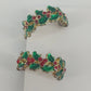 Avon Christmas Holly Berry Clip On Earrings Gold Tone Red Green Jewelry Vintage