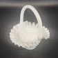 Fenton Hobnail Milk Glass Basket Ruffled Rim Handle White 7" Vintage Art Glass