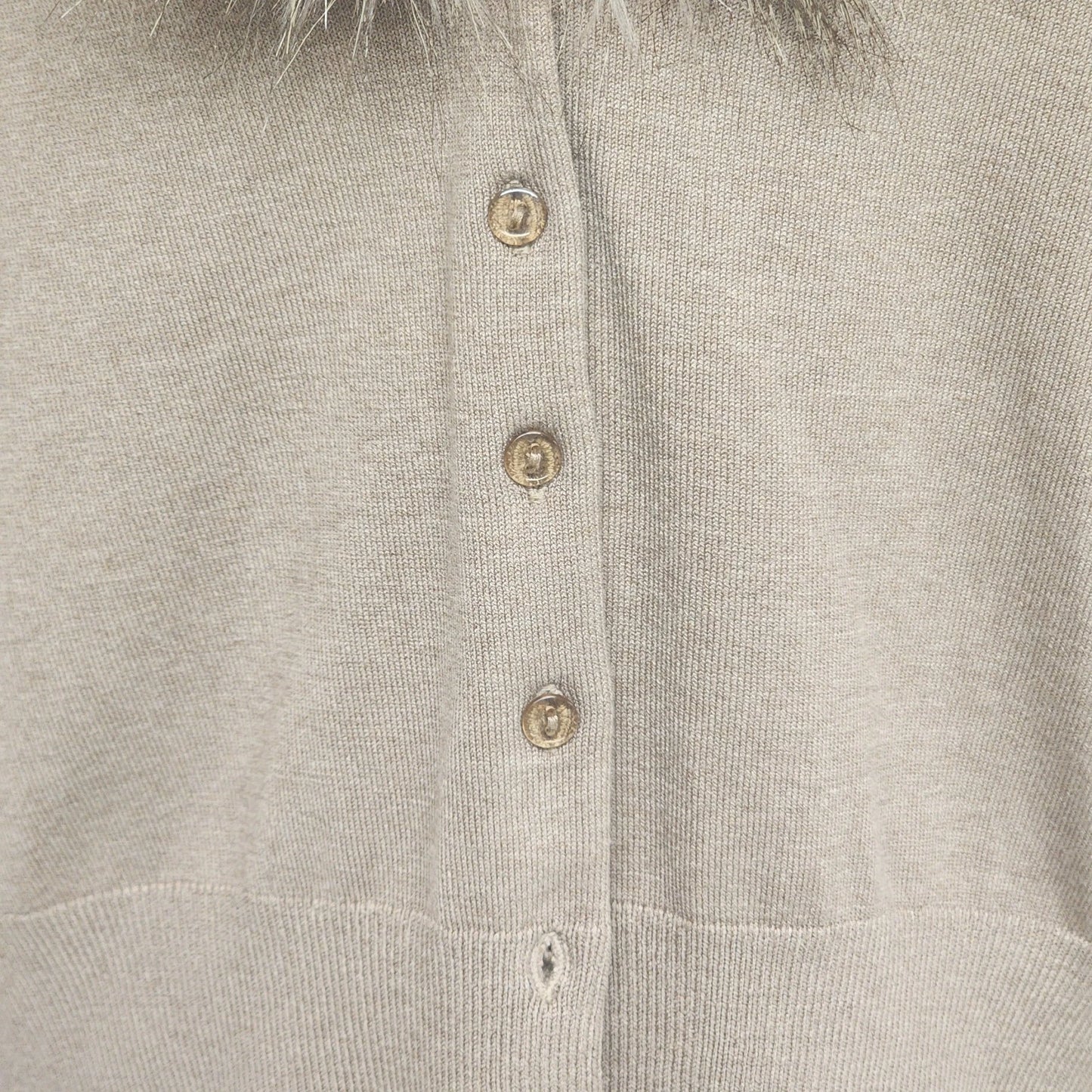 New York & Company Tan Cardigan Faux Fur Collar Size Medium