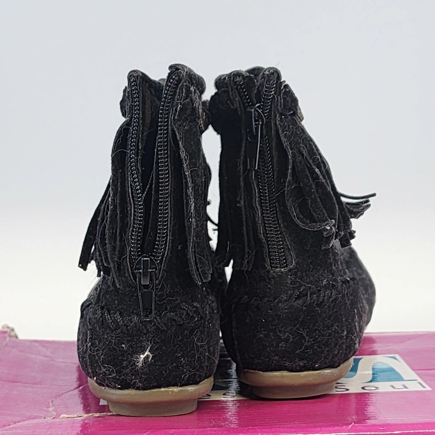 Shoes of Souls Black Fringe Moccasin Ankle Boots Women Size 9