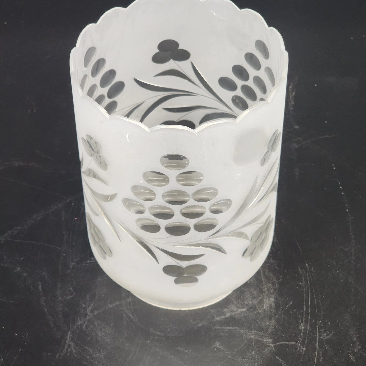 Frosted Etched Glass Lamp Shade 6.5" Cylinder w 3.25" Fitter Scalloped 4.5" Dia