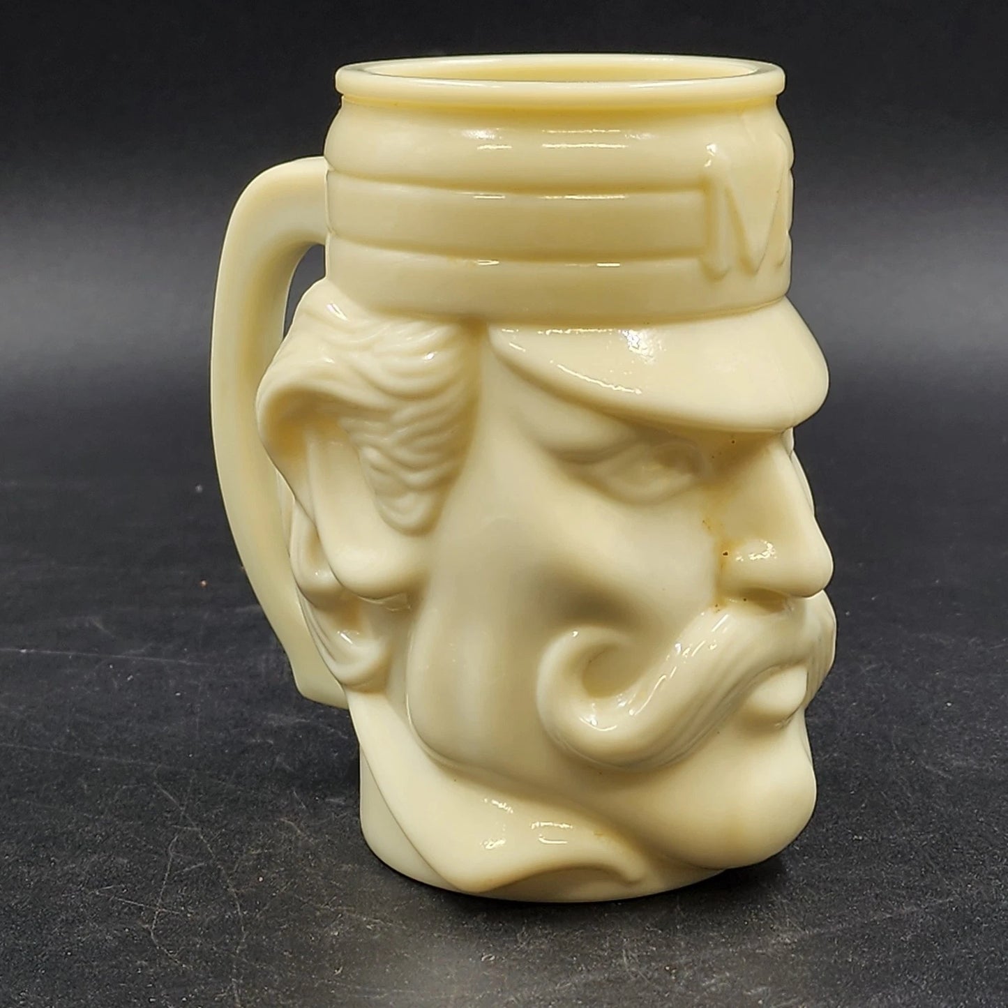 Avon Casey At The Bat Mustache Man Shaving Stein Custard Milk Glass Mug Vintage