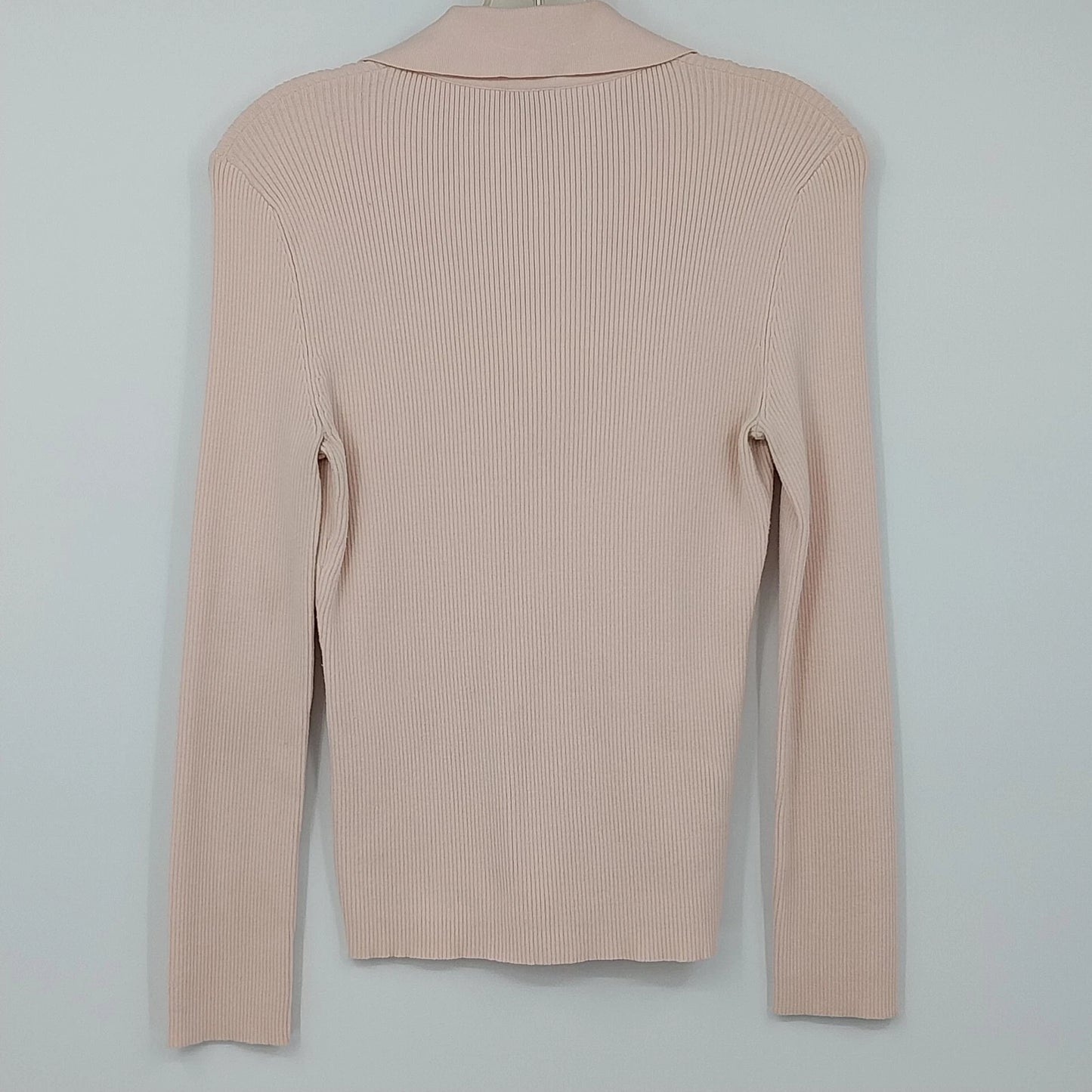 Ann Taylor Ribbed Knit Polo Sweater Collared Button Top Women's Medium Hong Kong