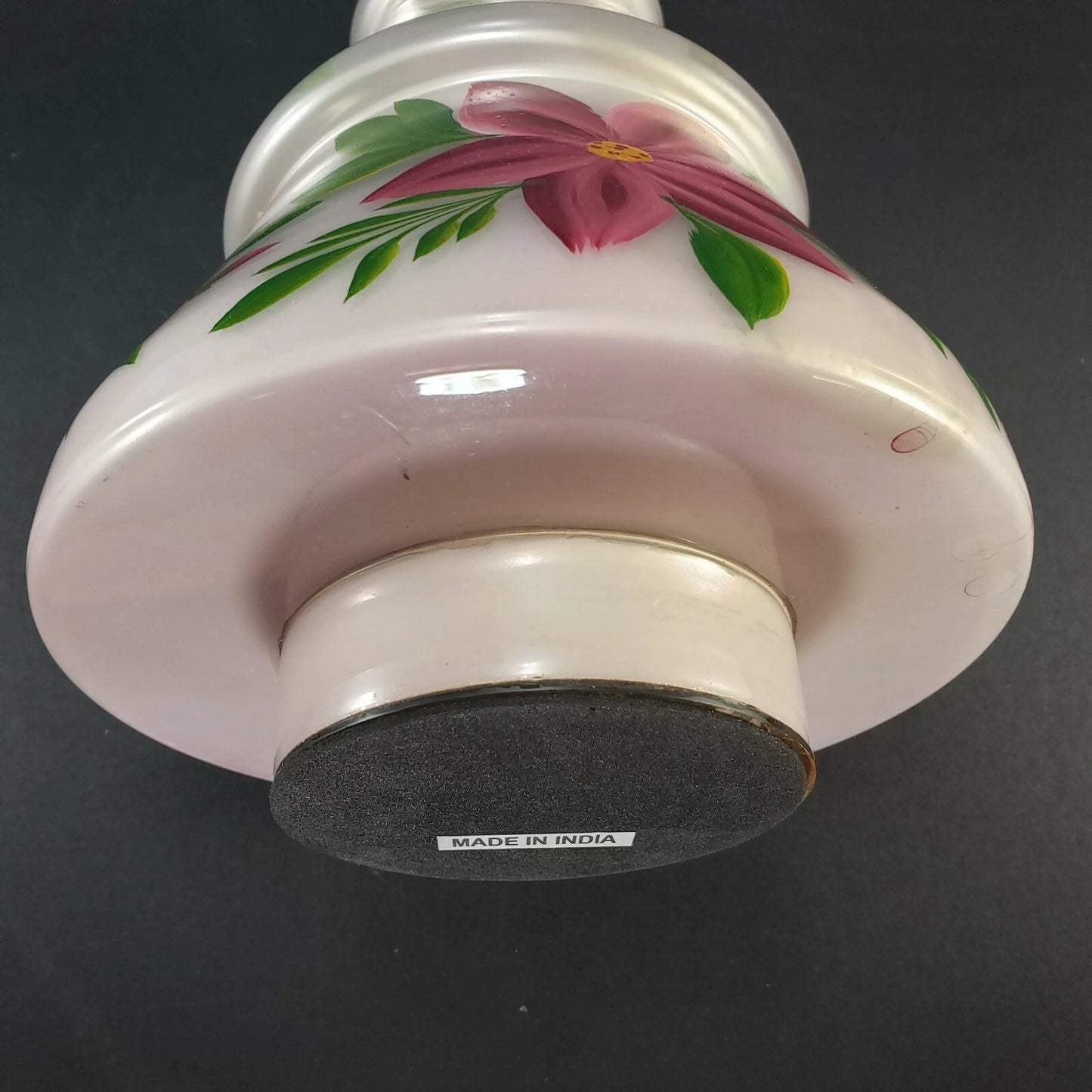 Shabby Chic Frosted Glass Christmas Tree Hand Painted Poinsettia 11.5" NWT India