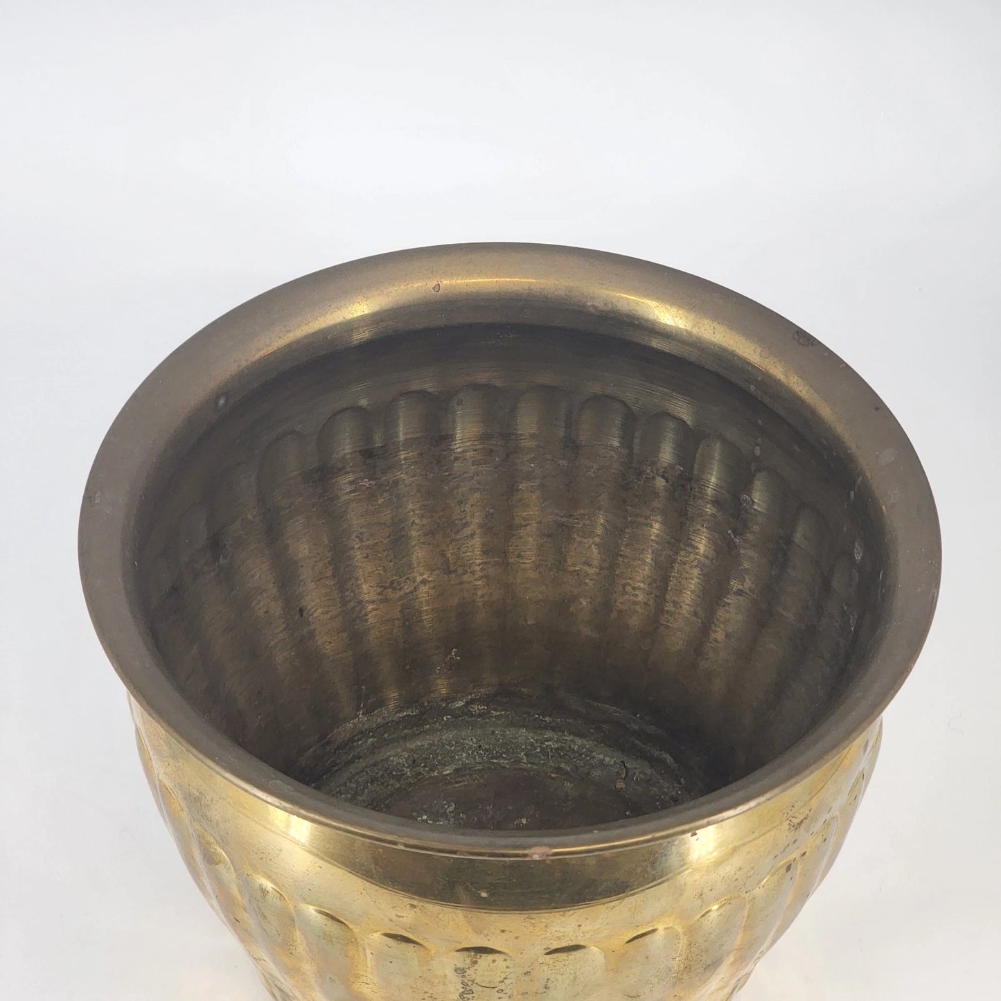Brass Planter Pot Ribbed Bowl India 8.5"d Indoor Outdoor Plant Holder Decor Vtg