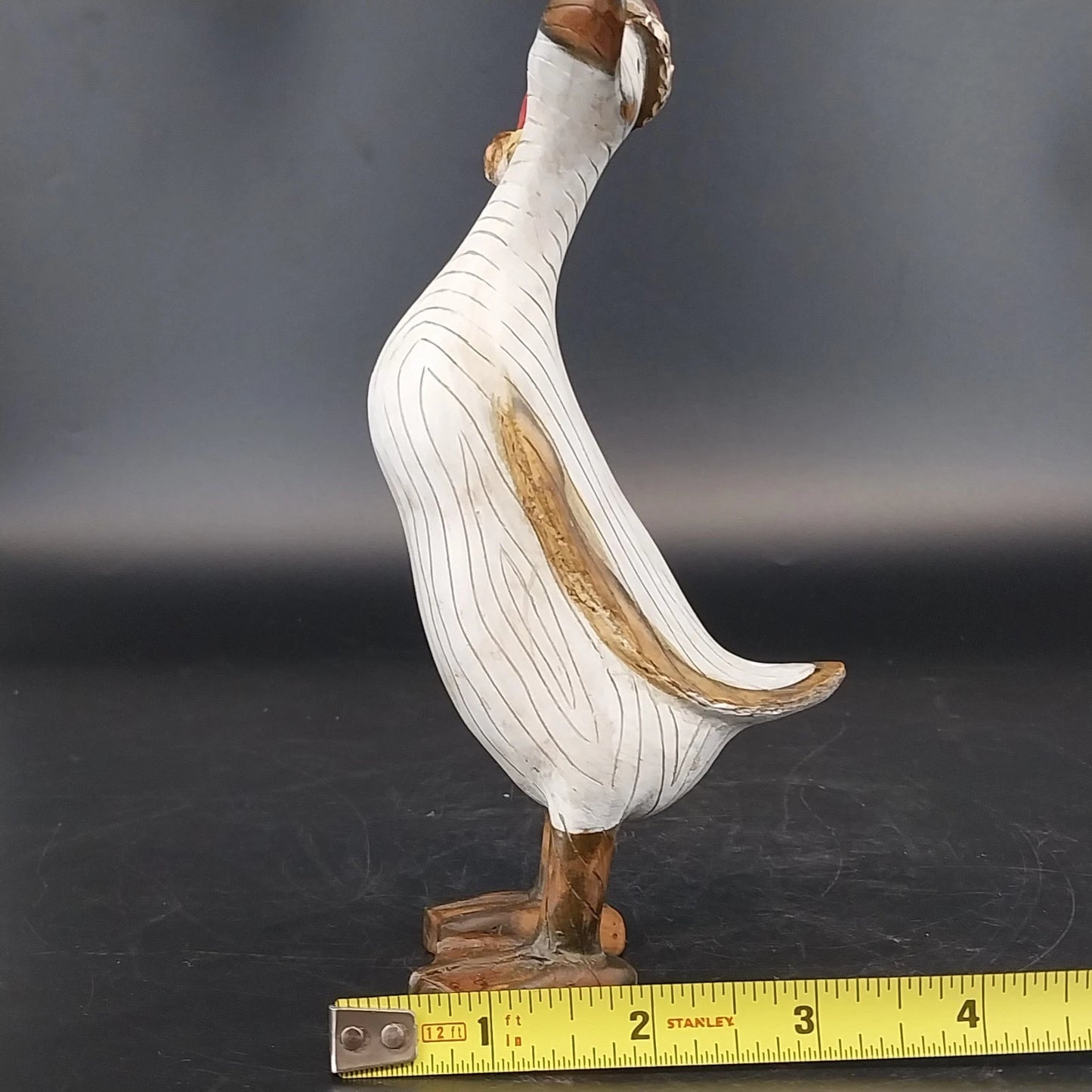 Tii Collections Santa Hat Duck Figurine Carved Wood White 7" Christmas Decor