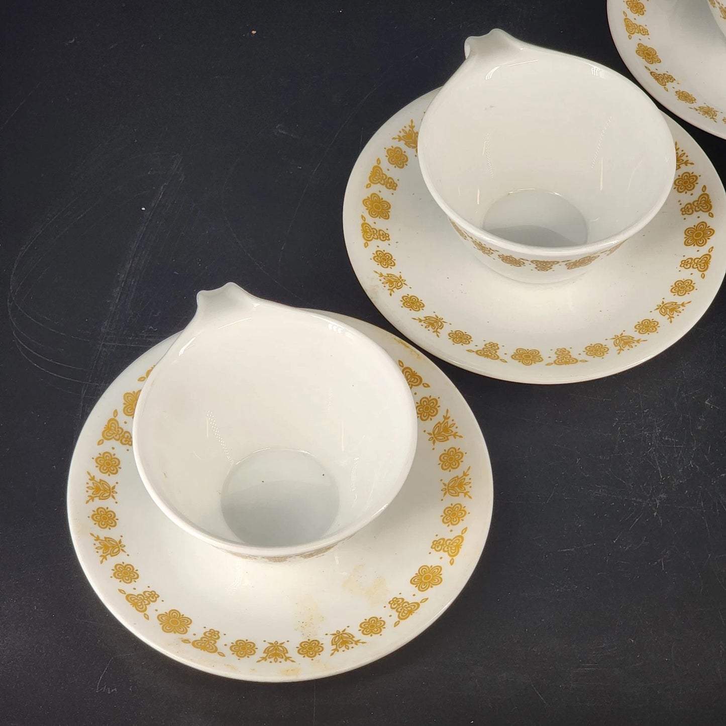 Corelle Butterfly Gold Cups Saucers Set 4 Vintage