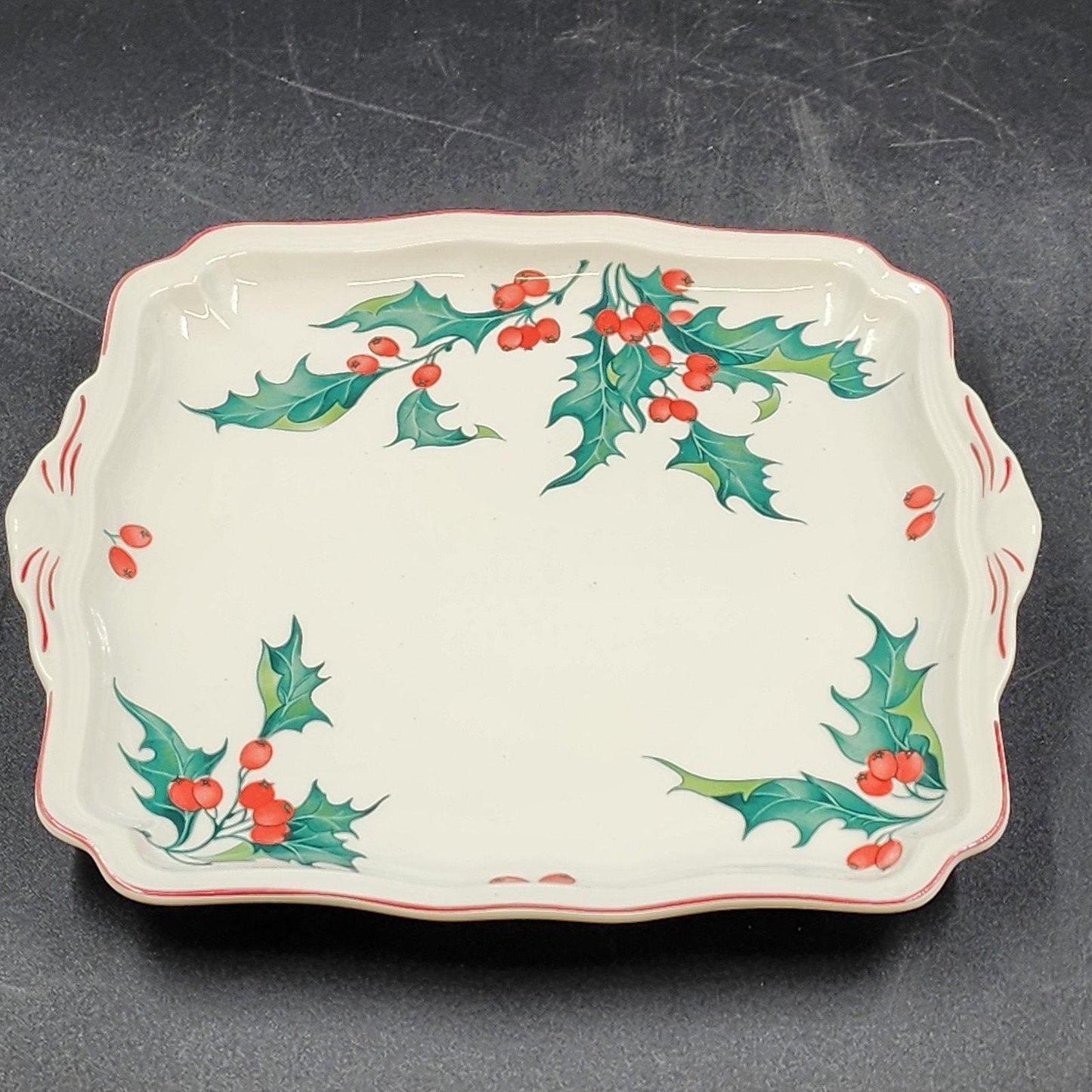 Villeroy & Boch Holly Square Handled Cake Plate 8.5" Vitro Porcelain EUC