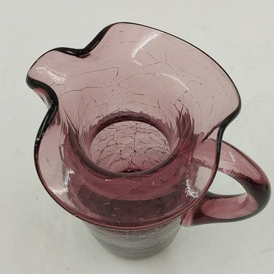 Amethyst Purple Crackle Glass Small Pitcher 5" with Handle Hand Blown