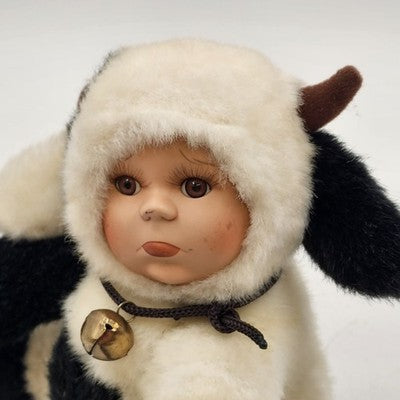 Clarice Cow Geppeddo Cuddle Kid Plush Baby Doll 7.75" Porcelain Pouty Face w Tag