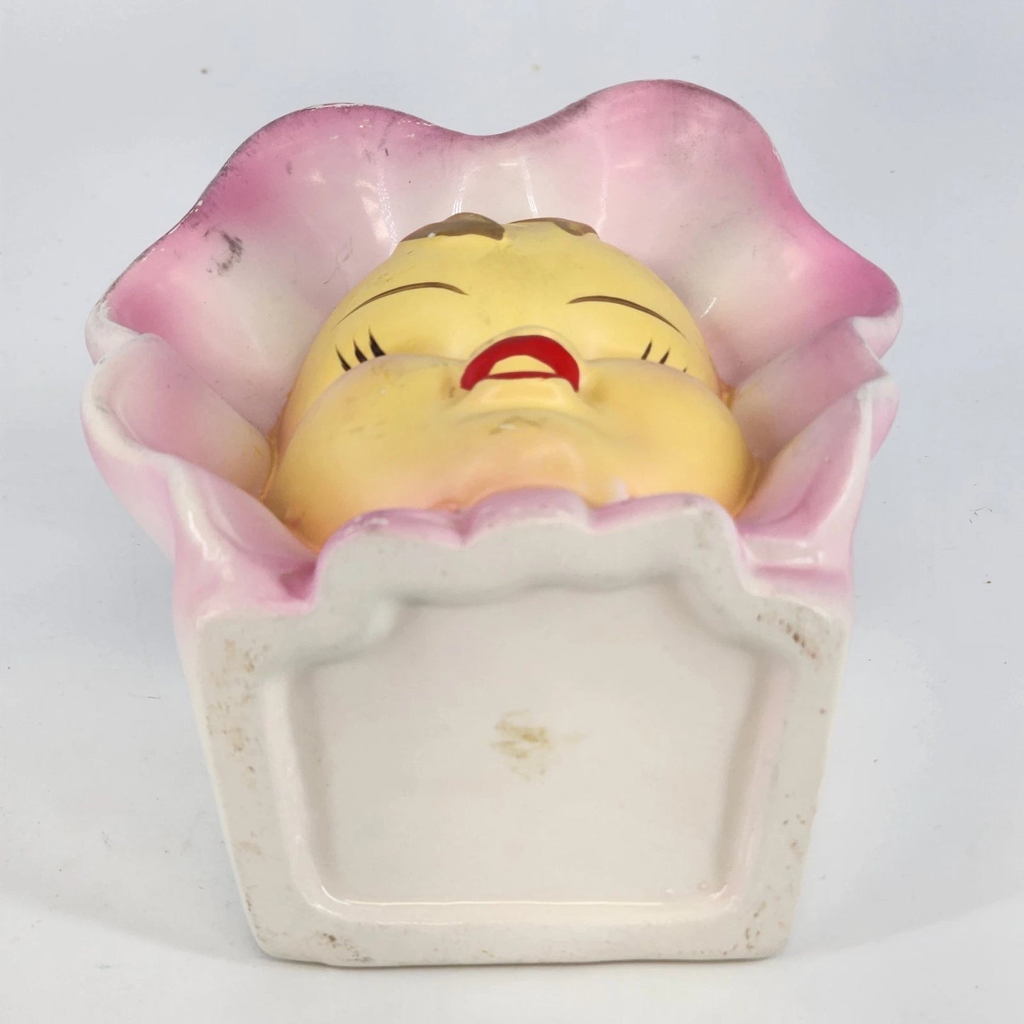 Napco Baby Girl Head Vase Pink Bonnet Ceramic Japan Vintage