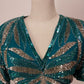 Carina Silk Sequined Top Teal Evening Dress Size L Zipper Hook/Loop Back AS IS