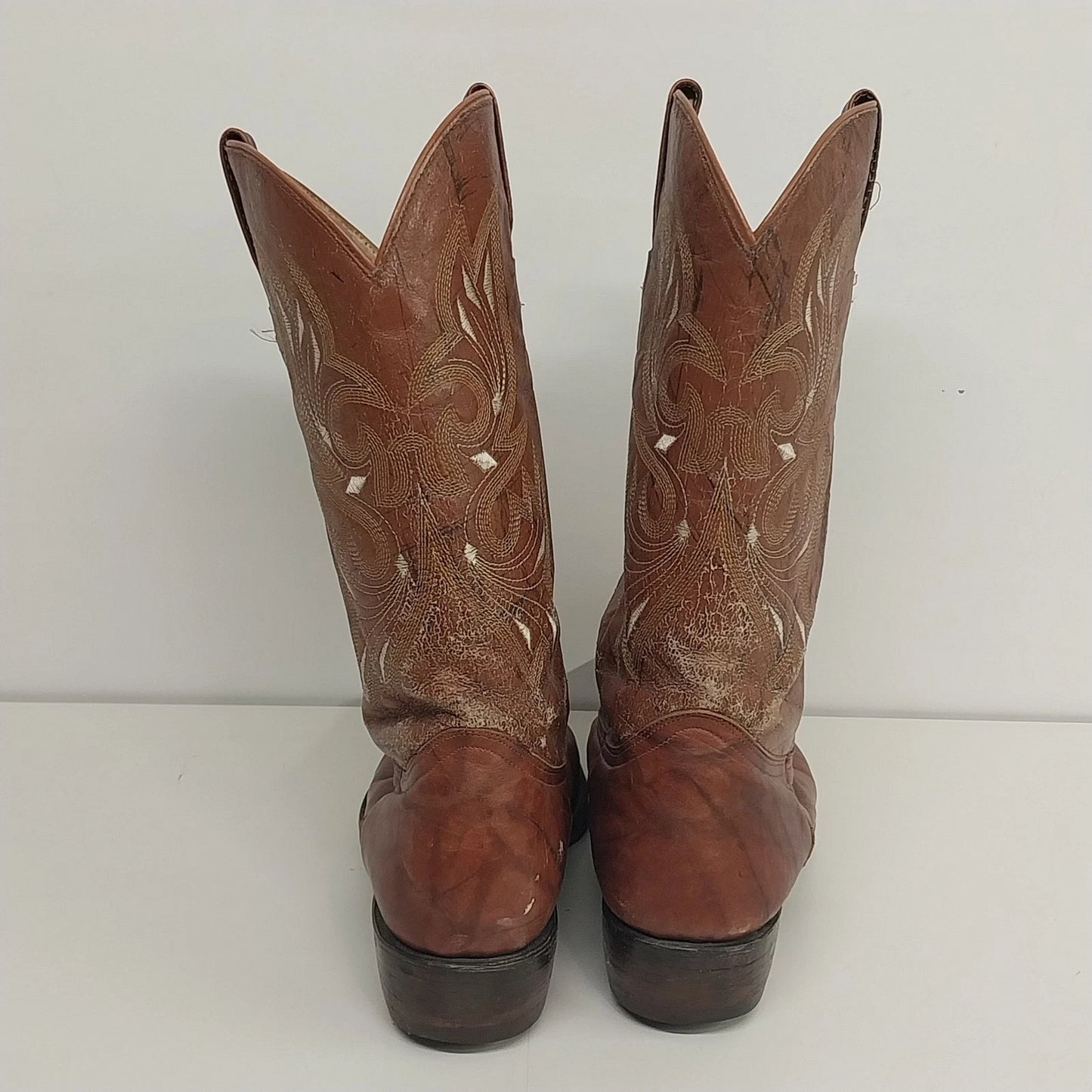 Israel Brown Leather Cowboy Boots Embroidered Western Men's Size 8.5 Made Mexico