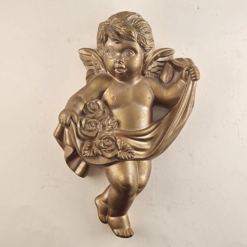 Angel Chalkware 1966 Miller Studio Wall Plaque Hanging Hooks Cherub Vintage