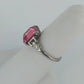 Pink Glass Emerald Cut Ring Silver Tone Art Deco Style Size 7 Fashion Vintage