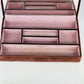 Floral Embroidered Jewelry Box Mirror Brown Fabric Case Floral Pink Felt Lining
