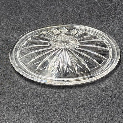 Brilliant Cut Glass Oval Divided Veggie Tray Stars Lines Scallop Edge Center Lid
