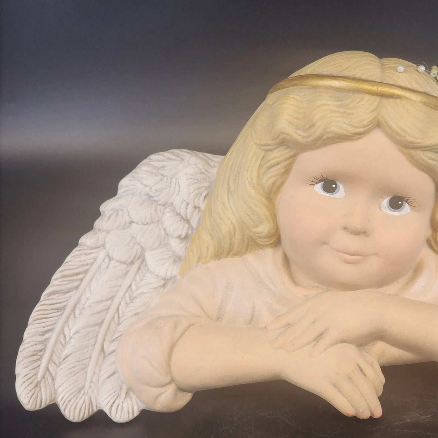 Ceramic Angel Figurine Shelf Headboard Decor Cream 13" Spiritual Collectible