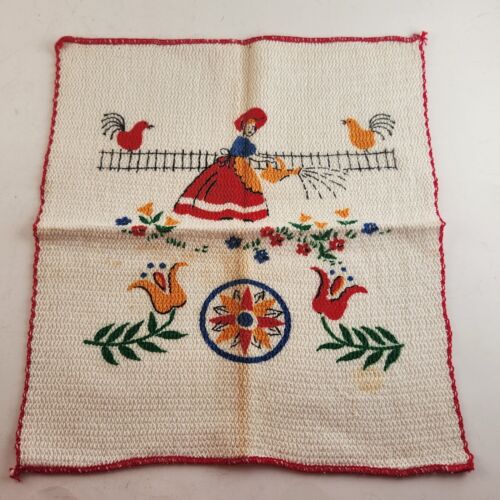 6 Kitchen Dish Drying Towels Washing Spring Dutch Mid-Century Vintage