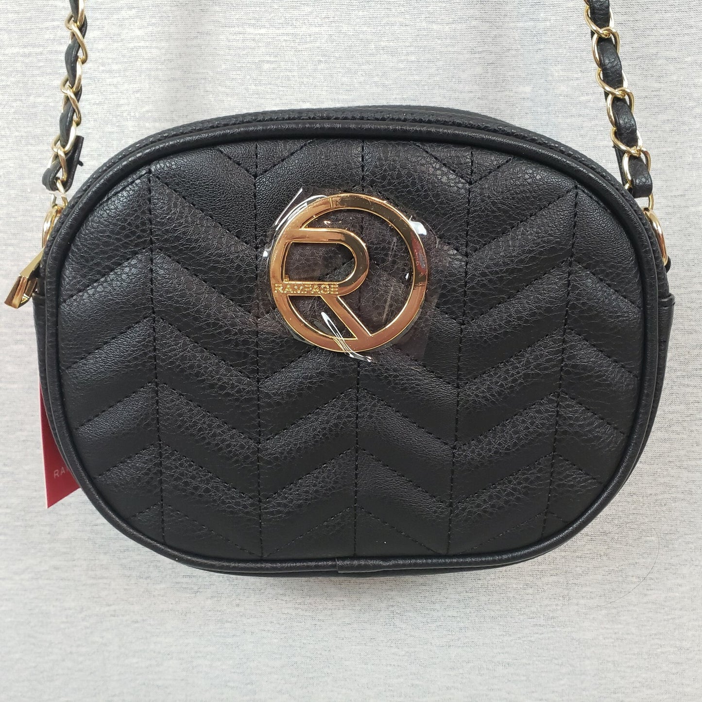 Rampage x-Body Ladies Shoulder Bag Quilted Black & Chain Strap Zipper Closure