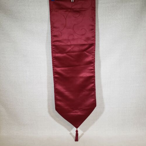 Maroon Table Runner 72x13 Tassels Geometric Pattern