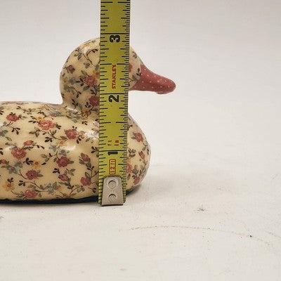 Small Duck Decoy Floral Decoupage Display Felt Base Decorative Porcelain 5” x 3"