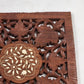 Hand Carved Wood Trivet 8" Square Gold Inlay Floral Leaves Design India Vintage