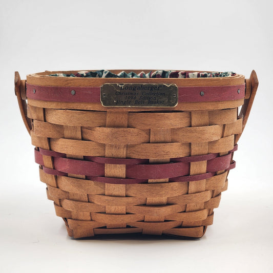 Longaberger Jingle Bell Basket 1994 Christmas Collection Holly Liner & Protector