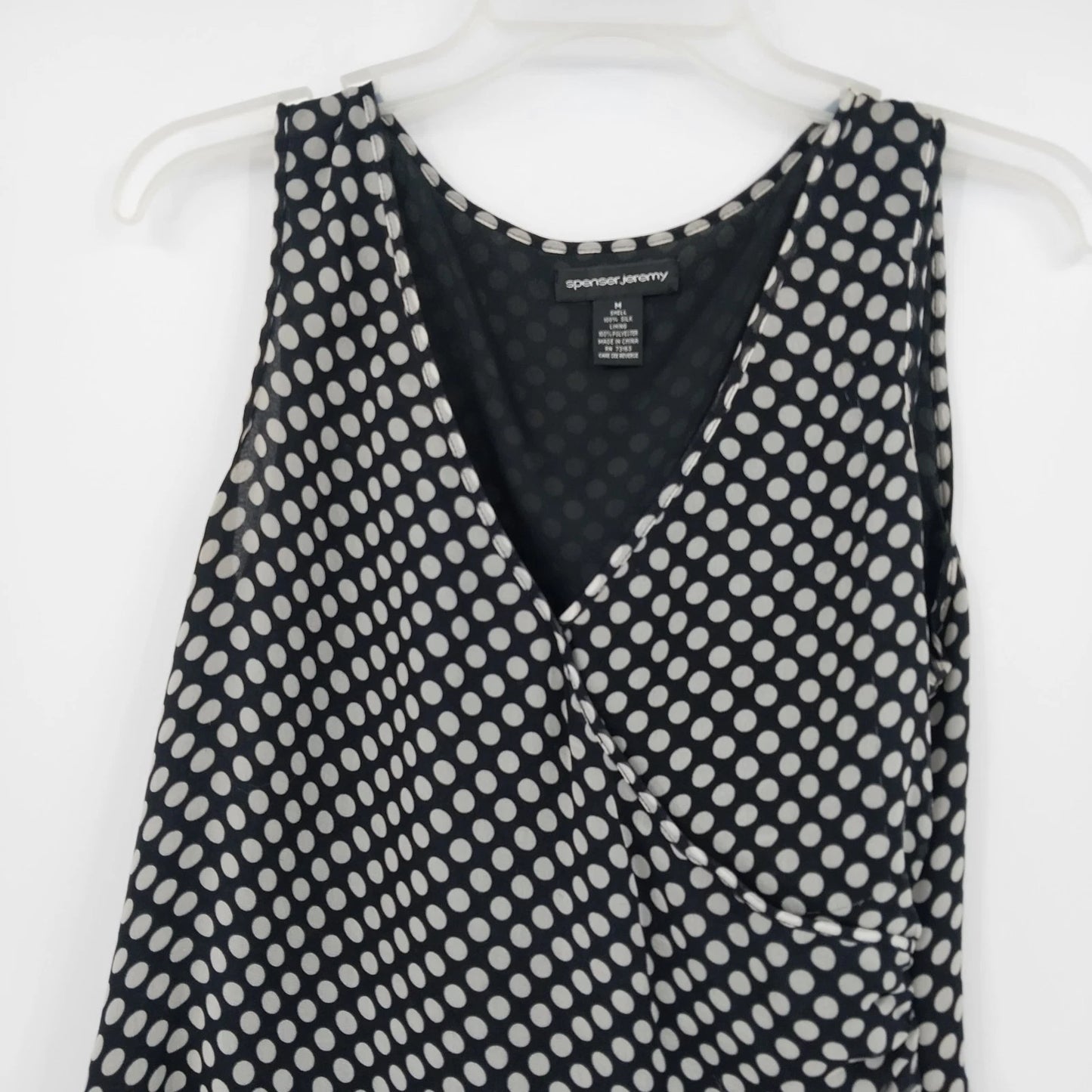 Spenser Jeremy Silk Polka Dot Wrap Front Blouse Womens M Sleeveless Ruffle Hem