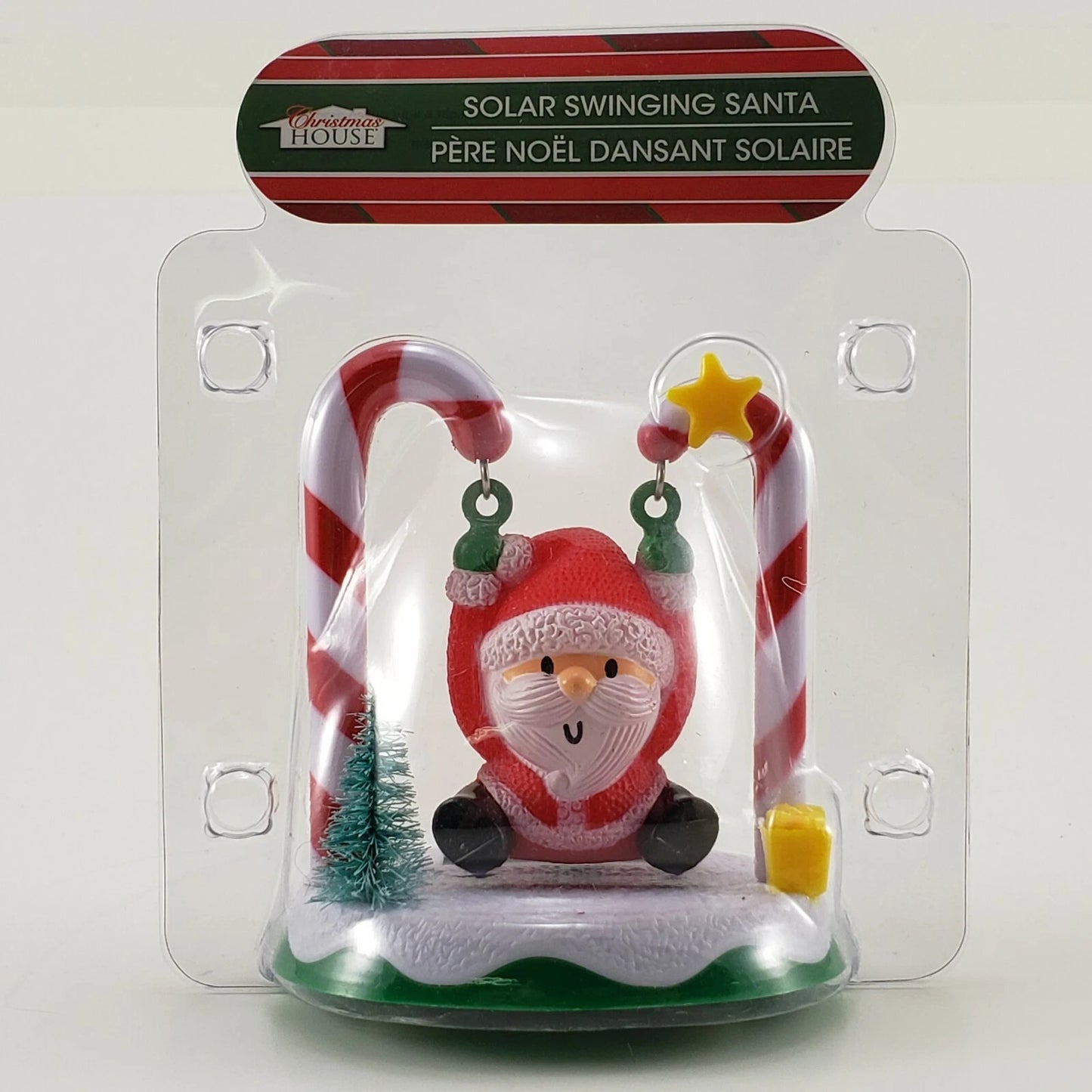 Solar Swinging Santa Decoration 3.5" Christmas Figure Candy Cane Holiday China