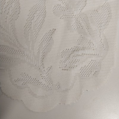 White Lace Tablecloth w Damask Brocade Pattern Scalloped Edge Rectangle 66"x48"
